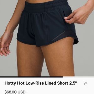 Lululemon Hottie Hot Navy Blue shorts 2.5” (size 2)